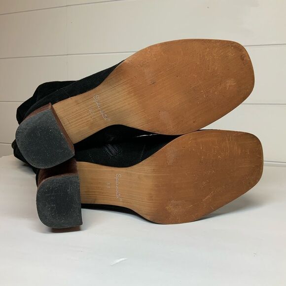 Splendid Gladis Black Suede Leather Ruched Knee High Heeled Boots Size 8.5 - Picture 4 of 16